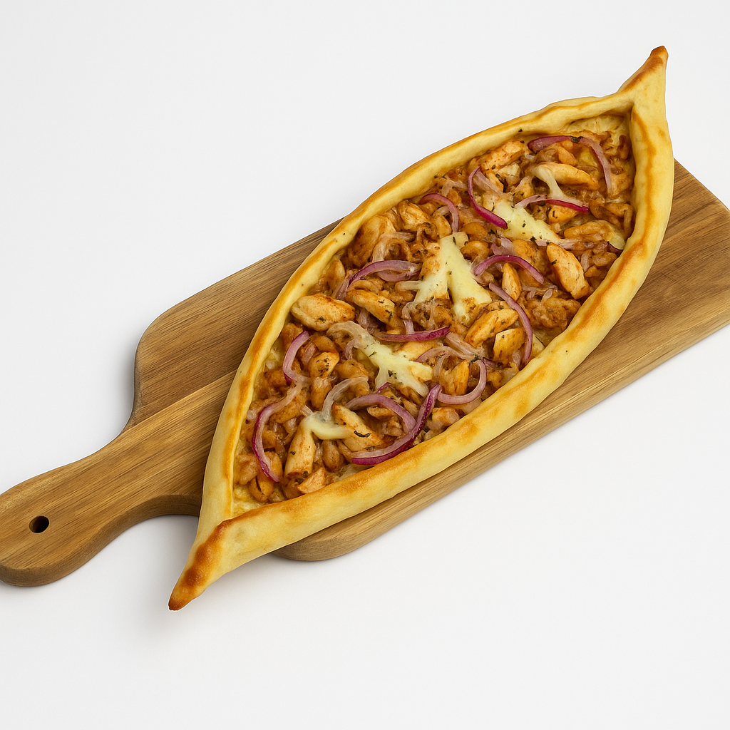 TURKISH PIDE (PIZZA) CHICKEN KEBAB & CHEESE (PIZZA THỊT GÀ KEBAB & PHÔ MAI)