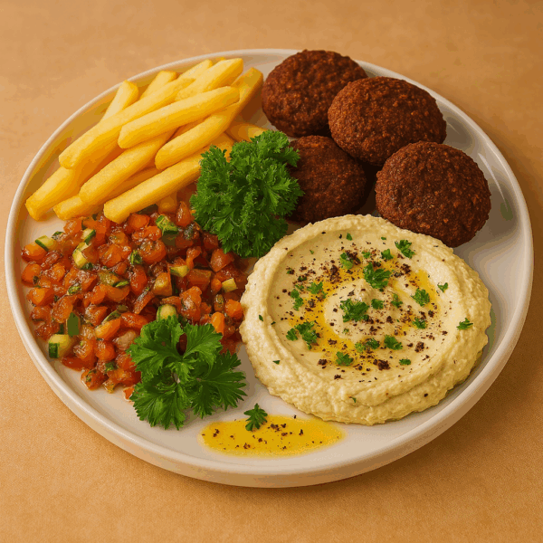 HUMMUS & FALAFEL PLATE (ĐẬU GÀ XAY NHUYỄN & ĐẬU GÀ CHIÊN GIÒN ĐĨA)